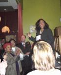 Pressley Tavolo: Ayanna Pressley makes a point at her fundraiser Tuesday night. 	Photo by Gintautas Dumcius