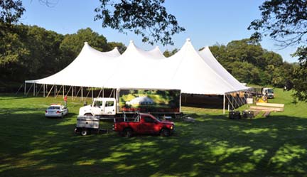 Dot Park Gala 5: A tent was raised on Dorchester Park's main ball field on Wednesday in preparation of this weekend's Dorchester Park Gala. Photo by Ed Forry 