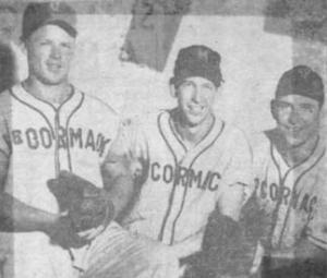 McCormack Club teammates: The young Jim Collyer is flanked by Frank Porter, left, and Jack Heanue, right, in this newspaper clip circa 1956. Courtesy Jim Collyer