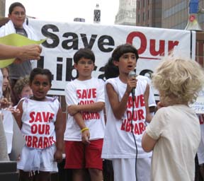 Youthful opposition: Some of the BPL&amp;#039;s key constituents- kids- took to the mic to protest library closings at a City Hall rally on Thursday, June 3. Photo by Dan Currie