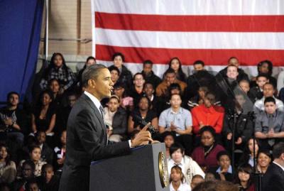 President Obama visited Dorchester in March 2011.: Our president has earned a second term. Photo courtesy BPS