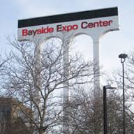 Bayside Expo Center: This obsolete sign straddles property owned by Corcoran Jennison and UMass Boston. It's removal has become part of the stalemate on the site.