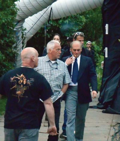 'Whitey sighting': Actor Johnny Depp – dressed as mob boss James ‘Whitey’ Bulger – was photographed as he exited a Roslin Street home last week. Depp and other actors were filming scenes for the film “Black Mass.”