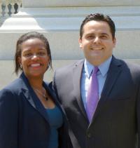 State Reps. Linda Dorcena Forry and Nick Collins, former rivals who faced off in the April 30 Democratic primary, lunched on Beacon Hill this week, ahead of the general election to replace Jack Hart. Photo courtesy Dorcena Forry’s office.