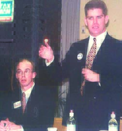 Candidate Martin J. Walsh in 1997: In a debate during the special election for 13th Suffolk state representative. Next to Walsh is candidate Jim Hunt III. Photo by Bill Forry