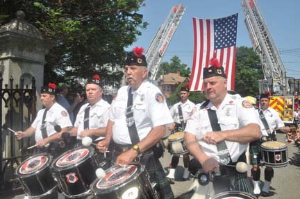 Memorial Day 2012: The Greater Boston Fire Brigade band entered Cedar Grove Cemetery's gates this morning. Photo by Bill Forry