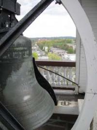 First Parish Church bell on Meetinghouse Hill: Among many that will ring this afternoon to mark Charter Day. Photo courtesy First Parish Church