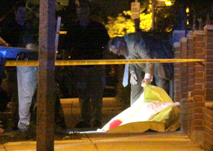Olney Street Murder: Investigators inspect the crime scene outside 45 Olney Street. Photo for the Reporter by Marcus DiPaola