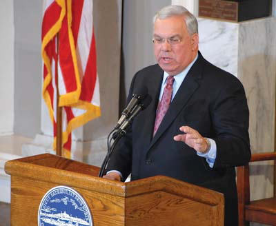 Mayor Menino delivering his State of the City address in 2009.: Photo courtesy the Mayor's Office.