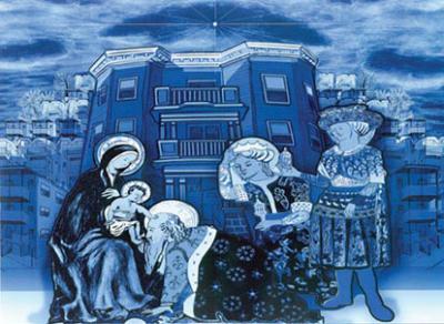 Adoration of the Magi: Students from the Cristo Rey Boston High School on Savin Hill Avenue designed this modern-day Nativity scene with Savin Hill artist James Hobin. The image is part of a larger mural that will be installed on the side of the school n