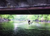 The Dorchester Kayak Club is led by John Larson, shown above paddling beneath a bridge on the Neponset River near Lower Mills