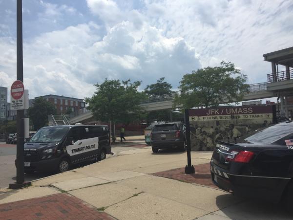 Transit police responded to an incident at the JFK/UMass station. Rowan Walrath photo