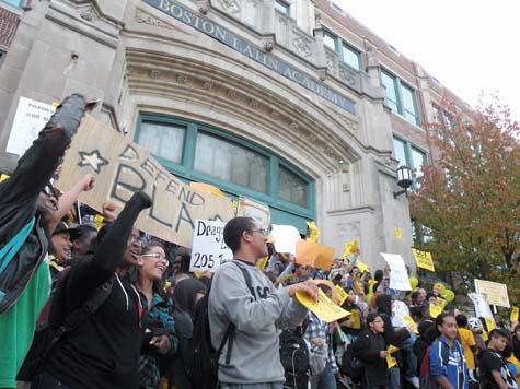 Students protested the proposed re-location of Boston Latin Academy. 	Photo by 