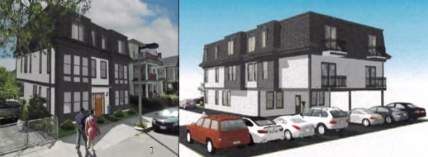 Rendering of front and rear of proposed Dorset Street condo building