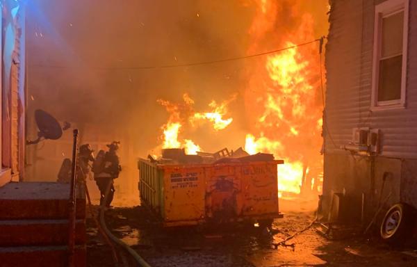 Firefighters and fire on Robinson Street