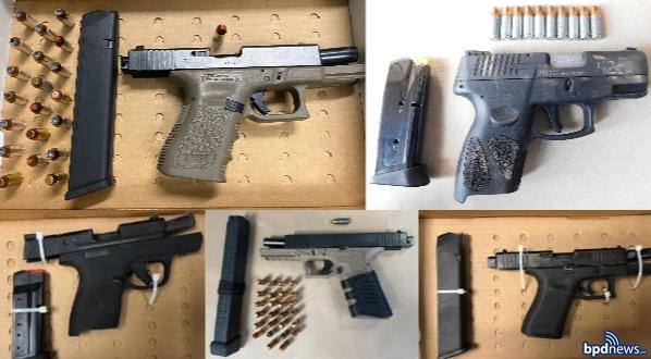 Five guns and ammunition seized by Boston police