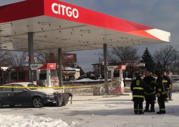 Foam covered gas station in Dorchester