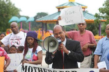 Yancey with bullhorn